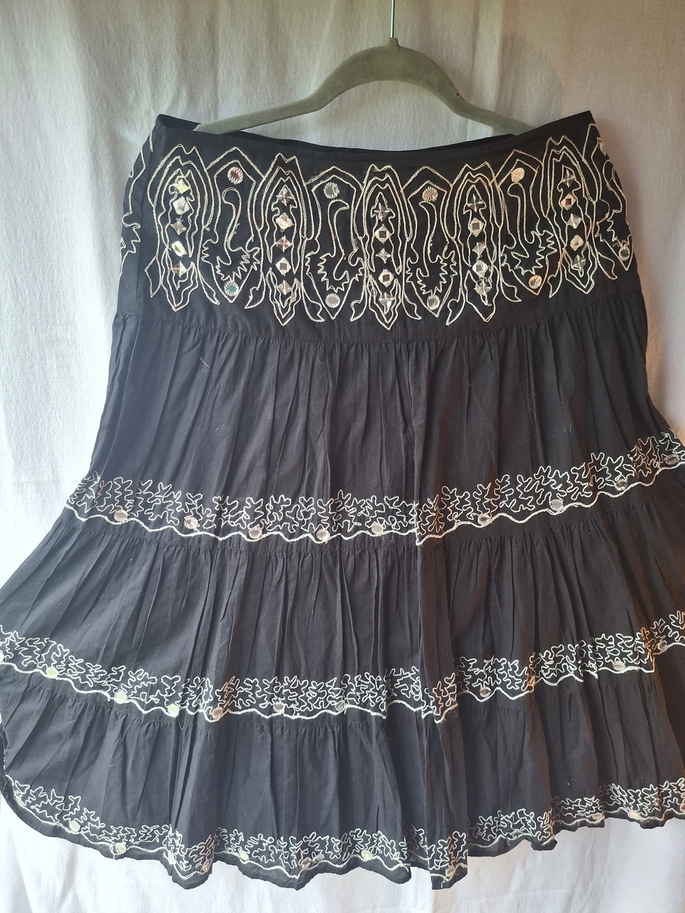 Rafaella Black Tiered Skirt with White Embroidered Trim